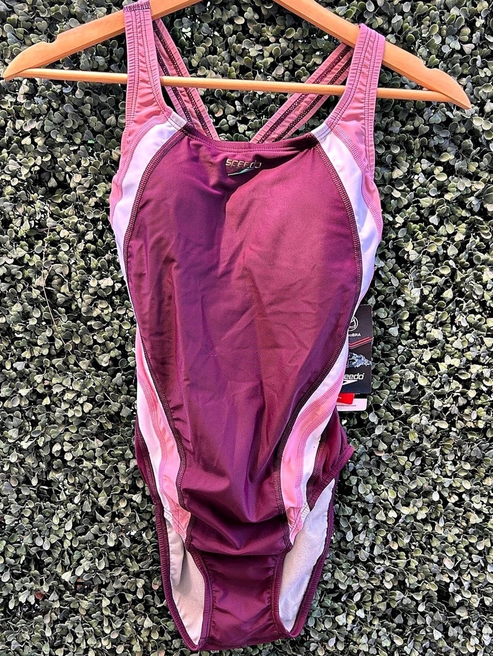 Speedo HydroBra Color Block One Piece in Purple & Pink NWT